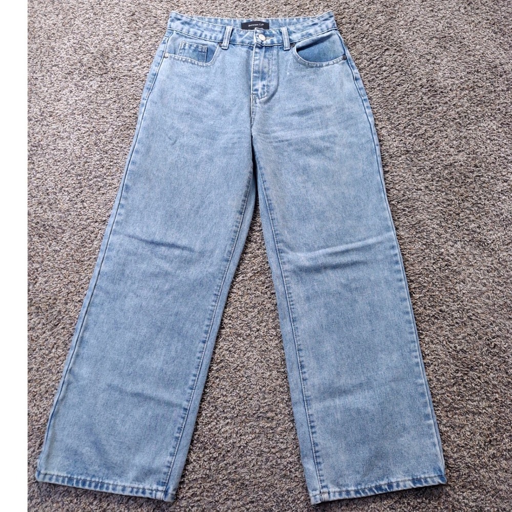 Between Us Jeans Women 5 Blue Pink Bow Wide Leg High Rise 100% Cotton Denim